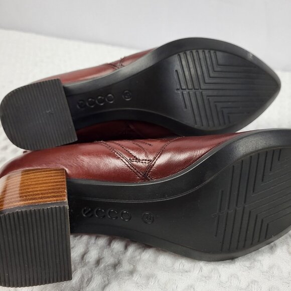 Ecco Shape 45 Pointy Block Ankle Boots Booties Womens 10 Brown Danish Leather - Picture 8 of 9